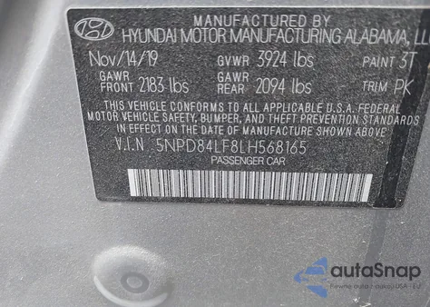 2020 Hyundai Elantra Sel из США, поврежденный, VIN 5NPD84LF8LH568165